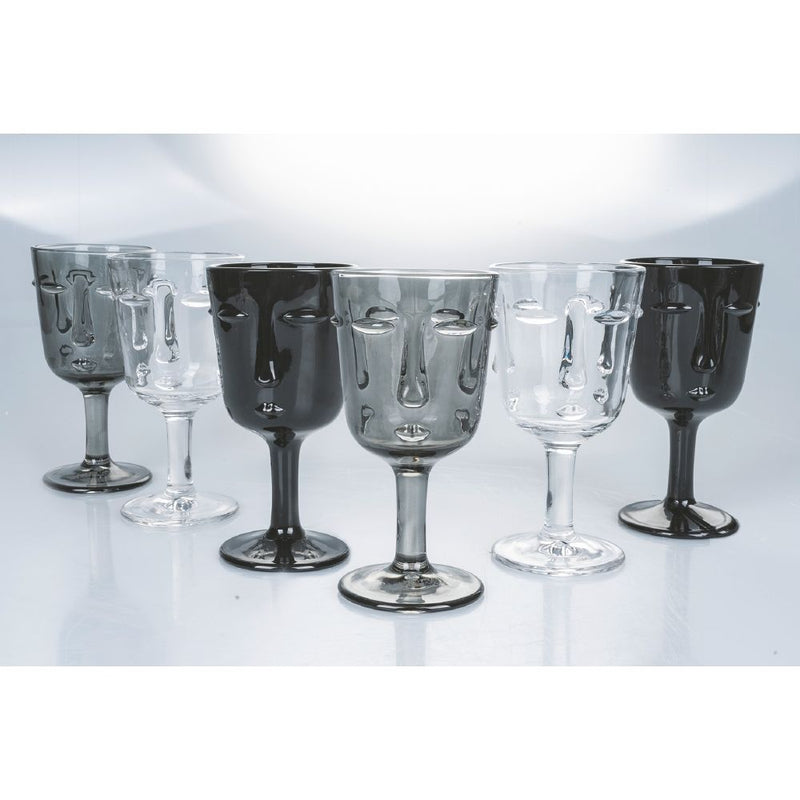 Set 6 Calici Vis à Vis Stones in Vetro VdE Tivoli 1996 Nero Grigio Trasparente