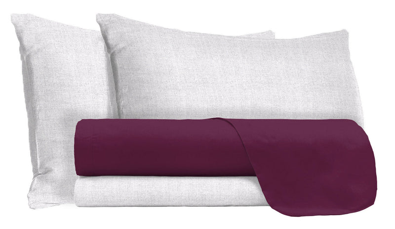 Set Lenzuola Sopra Sotto e Federe in Cotone Prugna Varie Misure