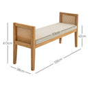 Panca Fondoletto Stile Boho 120x38x61,5 cm Seduta Effetto Lino Braccioli in Rattan Crema 
