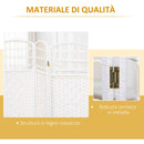 Paravento a 4 Ante Pieghevole 160x170 cm Autoportante e Intrecciato per Interni Bianco 