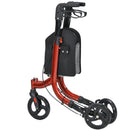 Deambulatore ad Altezza Regolabile con 3 Ruote e Tasca Portaoggetti 68x68x86,5-99 cm in Alluminio Rosso