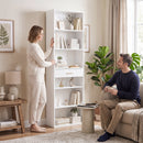 Libreria Verticale Alta a 7 Ripiani 60x24x182 cm con 6 Cubi e Cassetto in MDF Bianco      
