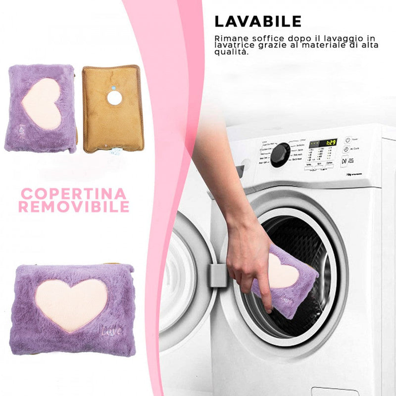 Borsa Acqua Calda Elettrica Ricaricabile Scaldamani Cuore a Peluche Lilla