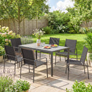 Set 7 Pezzi da Giardino con Tavolo e 6 Sedie da Pranzo con Braccioli in Acciaio Nero      