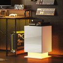 Comodino Moderno a 3 Cassetti con Luce LED 40x35x60 cm Regolabile con Telecomando in Truciolato Bianco Lucido   