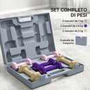 Set 6 Manubri Pesi Fitness 9 kg Totali con Impugnatura Antiscivolo e Valigetta Multicolore Rosa      