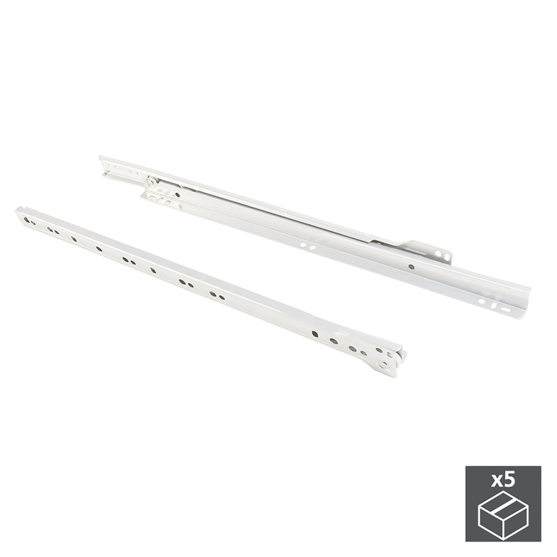 Kit Guide a Rotella per Cassetti Chiusura 450 mm a Estrazione Parziale Bianco 5 Pezzi Emuca