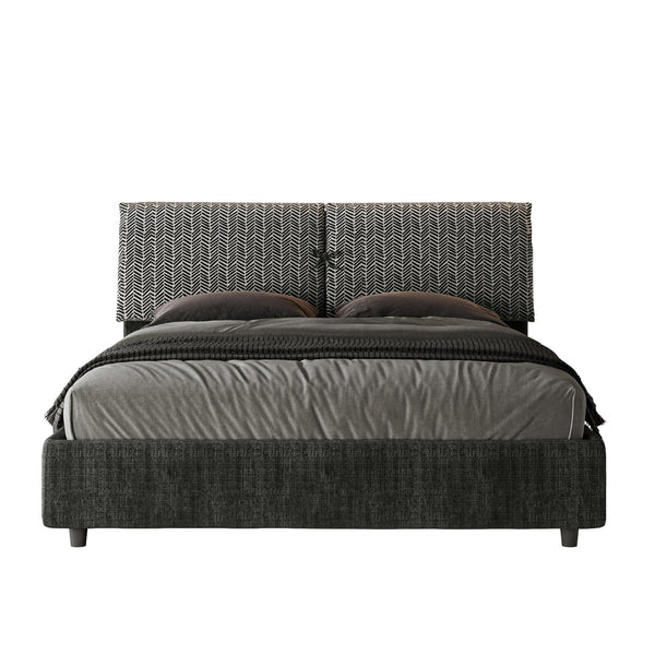 Letto Matrimoniale con Testata e Alzata Comoda Imbottito in Tessuto Aragona Mados Blu Varie Misure sconto