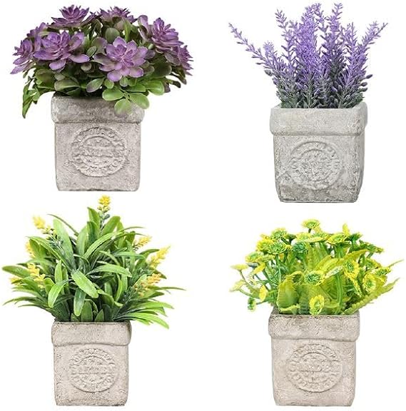 Set 4 Piante Artificiali con Vaso Vari Tipi di Piante    