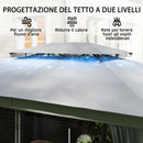 Gazebo da Giardino a 2 Livelli 380x300x270 cm con Zanzariere e Tende in Metallo e Poliestere Grigio Scuro      