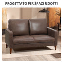 Divano 2 Posti Moderno 130x78x85 cm con Rivestimento in Tessuto Effetto Pelle Traspirante e Gambe in Legno Marrone Scuro      