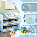 Mobiletto Portagiochi 63x30x60cm con 9 Cestini Rimovibili in MDF e Tessuto Azzurro  