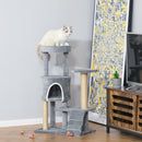Albero Tiragraffi per Gatti 60x40x100 cm con Trespolo Casetta Rampa e Pallina in Legno e Peluche   