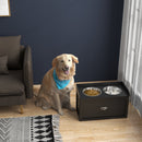 Ciotole per Cani Rialzate 60x30x36 cm in Acciaio Inox e Legno con Cassetto Nero   