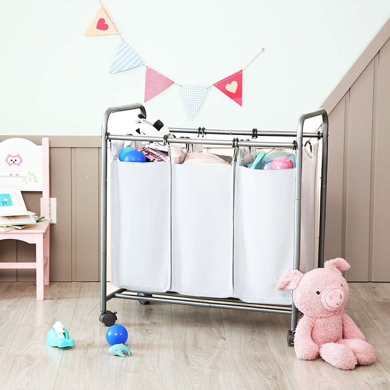 Carrello Portabiancheria 77x41x81,5 cm 3 Sacchi in Acciaio Grigio