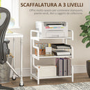Supporto per Stampante Industriale a 3 Livelli 55x40x77 cm in Metallo e Truciolato Bianco