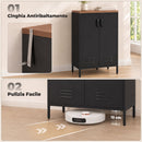 Credenza in Metallo 65x35x106 cm con 2 Ante e Ripiano Regolabile Nero      