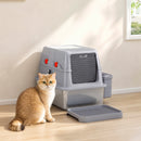 Lettiera Gatto Chiusa 3 in 1 Grande 49 L 58x37,5x39 cm con Coperchio Paletta Pedana e 2 Contenitori in Acciaio Inox Grigio      
