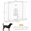 Cancelletto di Sicurezza per Cani con Porta Piccola Regolabile e Chiusura Automatica 75-103x76 cm Bianco