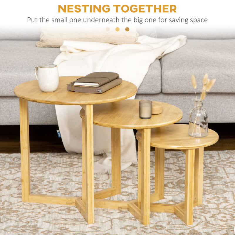 Set 3 tavolini Soggiorno Impilabili in Bambù Naturale