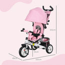Triciclo per Bambini 1-5 Anni 102x49x102 cm con Maniglione e Tettuccio Regolabile Bianco e Rosa