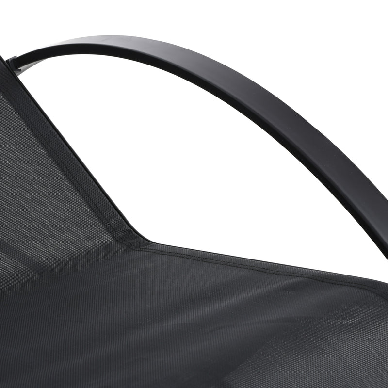 Set 2 Lettini Prendisole e Tavolino con Ripiano 59x169x66 cm in Tessuto Traspirante e Metallo Nero