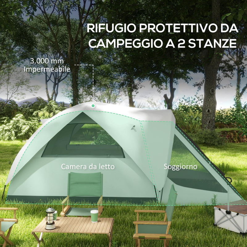 Tenda da Campeggio 4 Posti Impermeabile con Zona Notte e Zona Giorno 430x300x190 cm in Poliestere Grigio-4