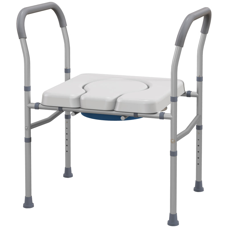 Sedia WC per Anziani e Disabili 4 in 1 Regolabile in Altezza 64x53x70-82 cm con Braccioli Imbottiti Grigio-1