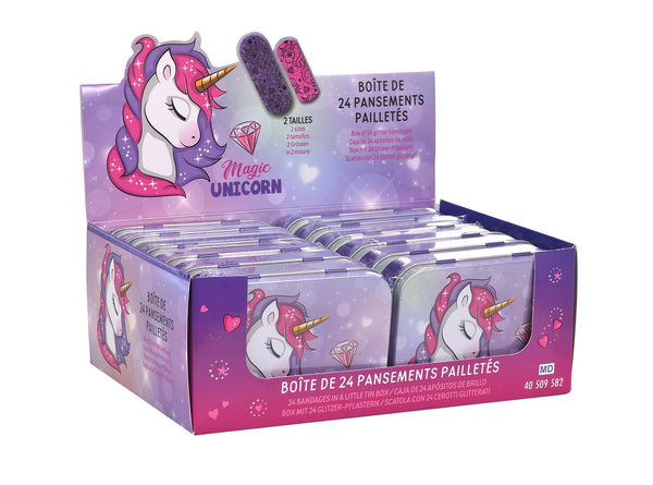 acquista Set 12 Box Unicorno per Bambini con 24 Cerotti Ciascuno 2 Misure in Metallo