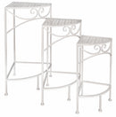 Set 3 Tavolini Angolari da Giardino in Ferro Battuto Soriani Bianchi