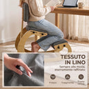 Sedia Ergonomica Inginocchiata 54x98x86 cm in Tessuto Effetto Lino e Legno Grigio      