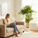 Pianta Artificiale di Baniano Alta 120 cm Verde in PEVA e Legno con Vaso Contenitore in PP e Cemento Bianco      