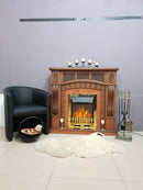 Camino Elettrico da Pavimento 112x115x30 cm Effetto Fiamma 2000W Amsterdam & Galileo Gold Noce