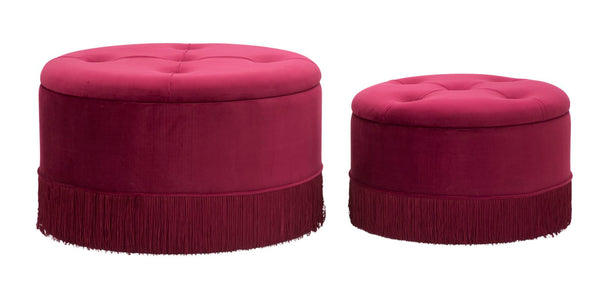 Puff Contenitore Lines New Coppia Bordeaux Ø71x41-55x33 cm in Legno Spugna e Poliestere Bordeaux online