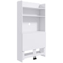 Scrivania Pieghevole 80x69x155 cm con Libreria a 4 Ripiani 2 Ruote e Foro Passacavi in MDF Bianco      