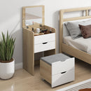 Tavolo da Trucco 3 in 1 con Specchio 50x40x78 cm Vano 2 Cassetti e Sgabello in Legno Bianco e Rovere      