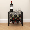 Portabottiglie Vini per 10 Bottiglie 41x22x41 cm con Piano d'Appoggio in Vetro in Acciaio Nero  