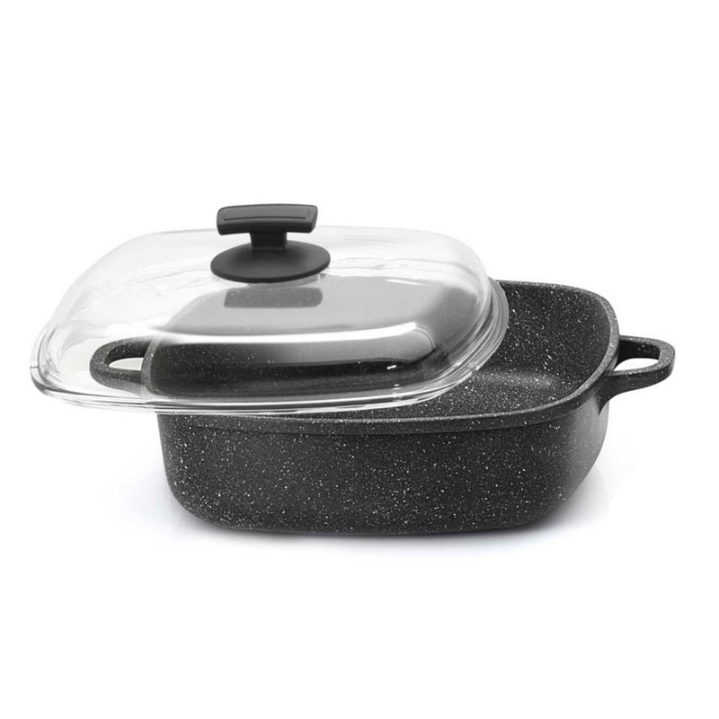Tegame Quadrato con Coperchio in Vetro Antiaderente 2 Manici 28x28 cm Olympia Hard Cook