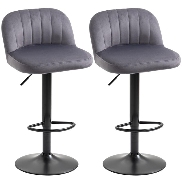 Set 2 Sgabelli Bar 43x45x81-101 cm con Schienale e Poggiapiedi in Poliestere Grigio sconto