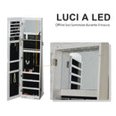 Specchio Portagioie da Terra a LED 15x15x61,75 cm con 4 Scaffali Struttura in Legno Bianco  