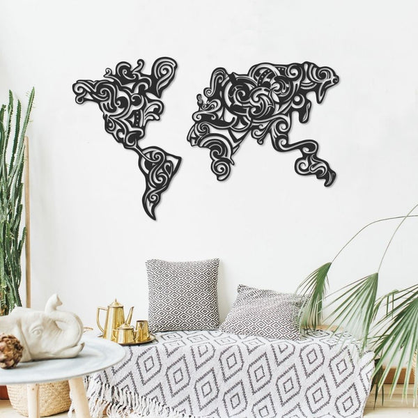 Cornice decorativa 100x61 cm Tribal metallo nero mappa continenti sconto