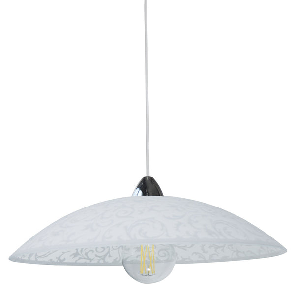 sconto Sospensione D50 1xE27 Montatura Cromo-Bianco Vetro Lastra Bianco Damasco E-Energy Michela