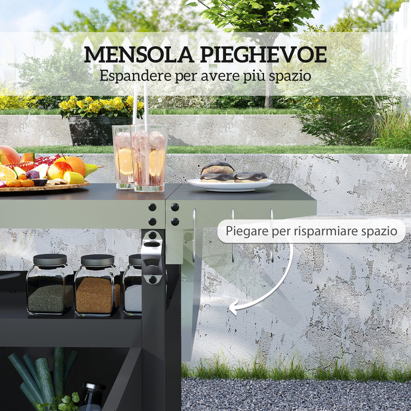 Carrello per Barbecue 116x50x93 cm con Armadietto Piano in Acciaio Inox Nero  