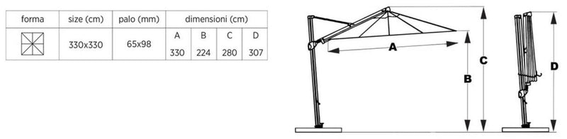 Ombrellone da Giardino Decentrato 3,3x3,3m in Alluminio Telo in Poliestere Trastevere Ecrù