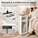 Set 2 Tavolini da Salotto Moderni 25x30x60 cm con Ripiani Aperti 2 Prese AC e 2 Porte USB in Truciolato Bianco      