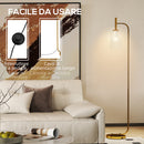 Lampada da Terra Paralume in Vetro E27 con Interruttore a Pedale Oro  