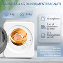 Mini Asciugatrice Portatile 48x44x57 cm Capacità 4 kg Display LED 800W Carica Frontale Timer in ABS e Acciaio Bianco      