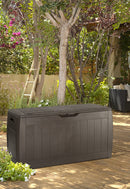 Baule Cassapanca da Esterno 117,5x57,3x45 cm in Resina Effetto Legno Keter Hollywood Marrone
