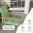 Set Tavolo e 6 Sedie con Braccioli da Giardino in Tessuto a Rete e Acciaio Verde