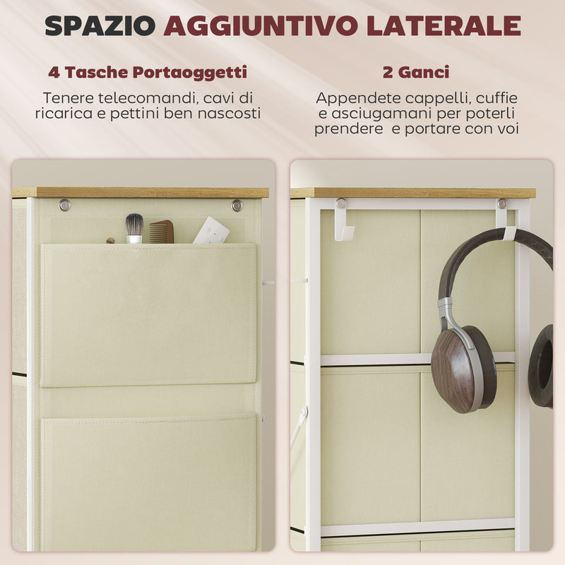 Cassettiera con 8 Cassetti in Tessuto 86x30x94,5 cm Tasche Laterali Portaoggetti Struttura in Acciaio Beige  